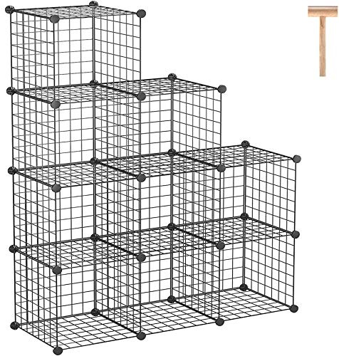 C&AHOME Wire Cube Storage - 9-Cube Organizer, Metal Grids, Modular Bookshelf, Closet Cabinet, Ideal for Home, Living Room, Office - 36.6'L x 12.4'W x 48.4'H Black