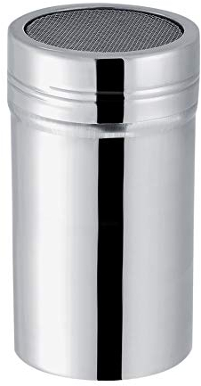 Shaker à Sucre Glacé en Acier Inoxydable, Shaker à Poudre de Sucre Glacé Supugh Cacao Chocolat Tamis Shaker à Sucre Glacé pour la Cuisson Cuisine Maison Restaurant(L)