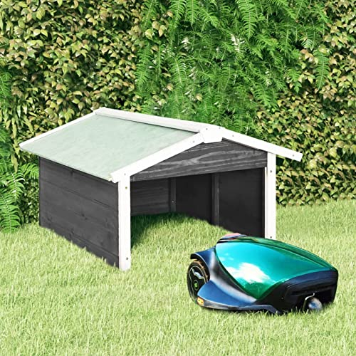 Atlojoys Roboter-Rasenmäher Garage, Hundehütte Outdoor, Mähroboter Garage, Carport, Unterstand, Garage für Mähroboter, Unterstand überdachung, 72x87x50 cm Grau Weiß Tannenholz