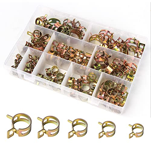 Gotetiso Collier Serrage Durite 150 Pièces Colliers de Serrage à Ressort Clip à Ressort Tuyau Serre Joints Clip à Ressort Metal Tuyaux Colliers Ajustable Collier Durite Essence 5 Sortes de Tailles