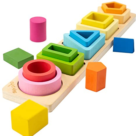 Symdiro Montessori Toys for 1 2 3 Year Old Boys Girls-Wooden Sorting & Stacking Toys for Baby Toddlers,Educational Shape Color Sorter Preschool Kids Gifts…