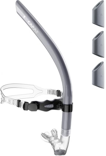 CAPAS Training Swim Snorkel for Lap Swimming, Swivel Headband Ultimate Fit Center-Mount Swimmers Snorkel with Liquid Silicone Mouthpiece Adjustable Strap, Designed for Adult Men Women