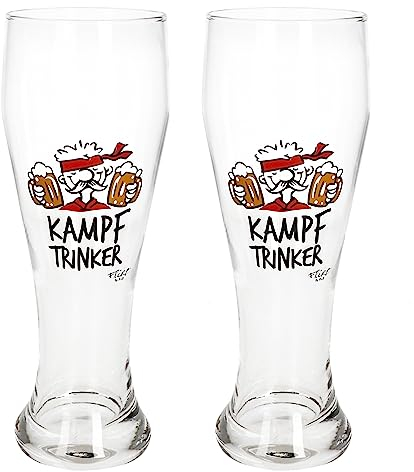 Ritzenhoff & Breker 2er Set Weizenbiergläser Kampftrinker I 500 ml I Weißbierglas mit Motiv 0,5L I Bierglas klar mit Motiv als Geschenkidee
