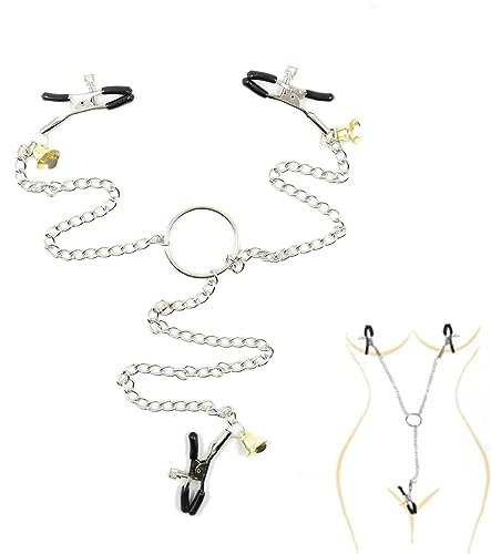 Breast Clit Stimulator 2 Nipple Clamps and 1 Vaginal Clip with Chain for Women and Men BDSM Bondage Extreme SM Erotic Adjustable Non-Piercing Clips for Intimate Moments Sex Toys