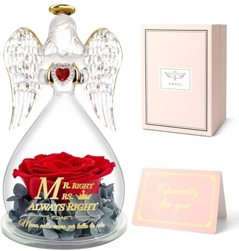 Miofula Rosa Stabilizzata Angelo Regalo Compleanno per Donna, Regalo San Valentino Coppia, Rosa Eterna Regali San Valentino per Lei, Regalo Anniversario Matrimonio - Mano nella Mano per Tutta la Vita