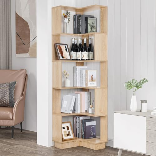 uyoyous Eck-Bücherregal, 5 Etagere Eckregal Stehend, 175cm Hohes Holz Eckregal, großes offenes Bücherregal, Aufbewahrungs Display Regal, Eckschrank für Wohnzimmer,Schlafzimmer,Arbeitszimmer und Büro