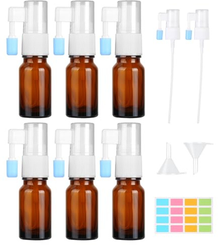 Nadisean 6 stycken nässprayflaska tom, 30 ml glas nässprayflaskor, bensinspray, nässprayer, återanvändbar påfyllningsbar nässprayflaska med sprayhuvud, tratt, etiketter
