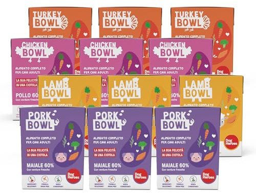 Dog Heroes Cibo Umido per Cani Maiale + Agnello + Pollo + Tacchino (60%) | Ingredienti freschi e naturali | Senza cereali | Alimentazione completa e bilanciata | Multipack 12x390g