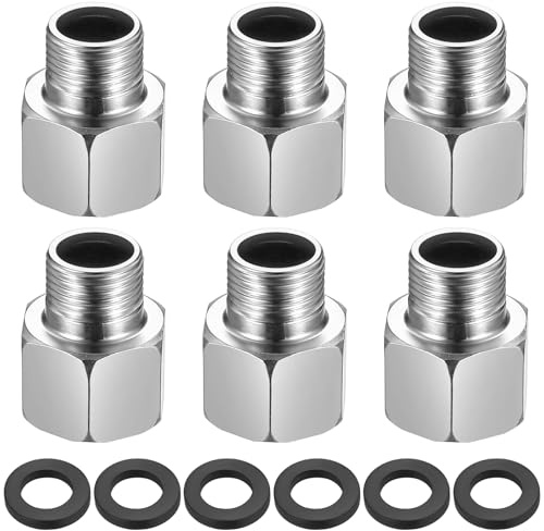 1/2 tum hona till 3/8 tum hanadapter, 6 st BSP-gänga slanganslutningar i rostfritt stål, reducerare 1/2 till 3/8 hexbussning reducerande anslutningsbeslag för vatten, gas, rör, med tätningsringar