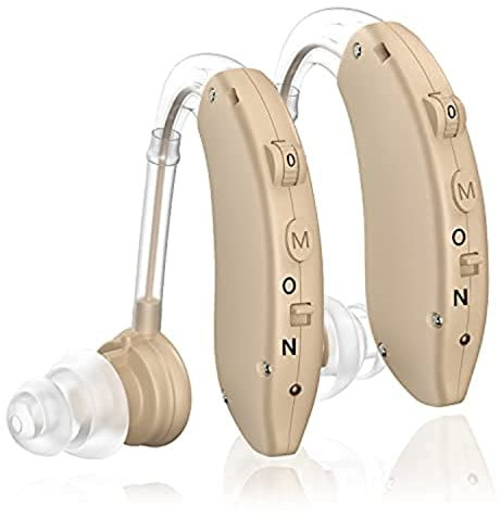 Hearing Aids for Seniors, Invisible Rechargeable Hearing Amplifier with Noise Cancelling for Adults Hearing Loss, Digital Ear Hearing Assist Devices Volume Control Flesh (Brown)