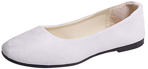 Ballerines confortables pour femme - Chaussures plates et élégantes - Sportives - Ballerines classiques - Couleur unie - Ballerines fermées, Blanc., 43