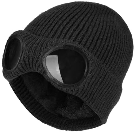 HTTDSLF Bonnet en Tricot Chaud d'Hiver et Coupe-Vent avec Lunettes - Thermique pour Ski, Randonnée, Course - Unisexe Homme et Femme