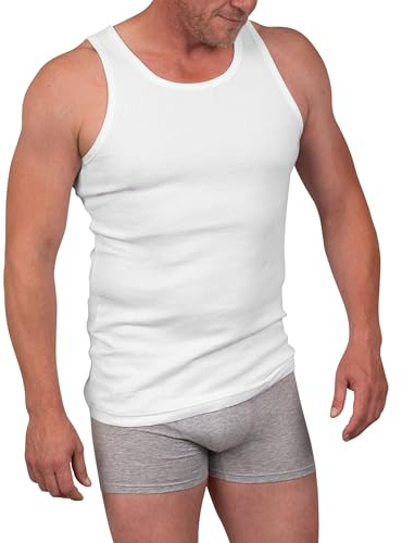 Basic Treasure 5 Débardeurs Homme, Côtes Fines, Coton, Blanc, M