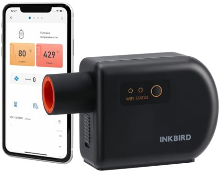 Inkbird Ventilateur de barbecue Bluetooth 5.1 et Wi-Fi 2,4 GHz - Thermomètre automatique avec 4 sondes pour Big Green Egg, Kamado Joe, Primo, Vision Grill, Akorn Kamado