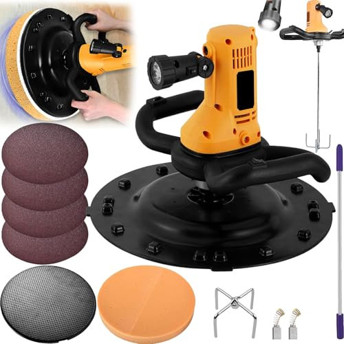 Levigatrice Per Intonaco, 2 In 1 Betoniera 1680W Levigatrice Elettrica Per Muri 6 Velocità Mola Ø380 mm Illuminazione A LED Malta Cementizia Per Calcestruzzo Frattazzo Intonacatrice Smerigliatrice