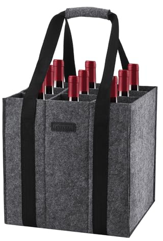 Lewooilt Bottle Bag 9 Compartments, Reusable Felt Wine Bottle Bag Shape-Retaining Wine Carrier Bag Holder for Storing Wine, Champagne, Beer, Drinks, Water Bottles, Dark Gray