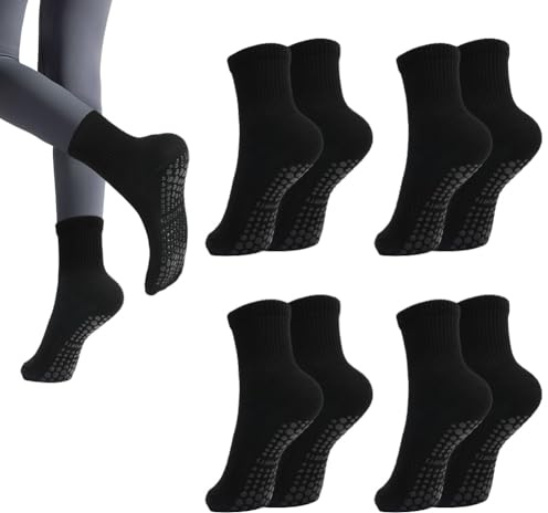 AOOWU 4 Pairs Yoga Grip Socks Women, Non Slip Yoga Grip Pilates Socks for Women, Non Slip Pilates Socks, Grippy Socks Ladies Mid-Calf Grip Socks, Yoga Socks for Ballet, Dance, Workout, Fitness, Barre