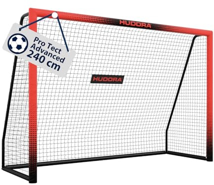 HUDORA Soccer Goal Pro Tect Advanced – Outdoor soccer goal with net and weatherproof coating for children/adults – Easy to assemble in the garden goal wall with zips and Velcro