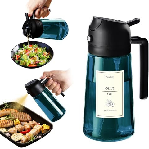 TrendPlain Spray Huile Cuisine 470ml – Vaporisateur Huile Air Fryer 2-en-1 pour Cuisson, Salades, Vinaigre et Accessoire Cuisine avec Stickers, Bouteille Noire