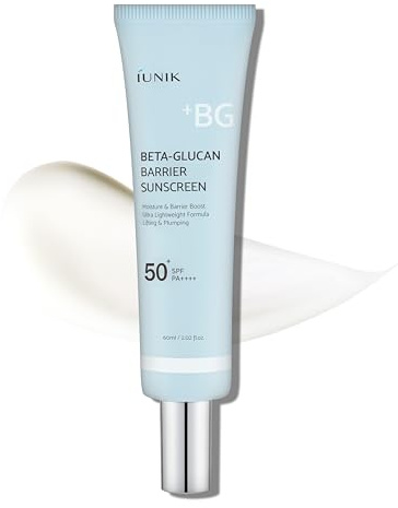 IUNIK Beta-Glucan Water Barrier Moisture Daily Sunscreen Matte & No White Cast SPF 50+ PA++++ Vegan Lifting & Plumping Moisturizing Daily Sun Cream for Dry Oily Sensitive Skin Korean Skincare
