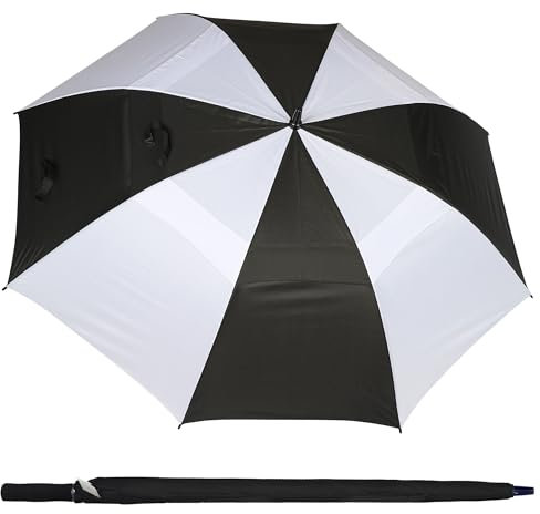 A2Z Golf Umbrella Windproof Large Double Canopy Black & White Heavy Duty Automatic Open Waterproof Sun UV Protection Strong Wind-Resistant Frame Easy Grip Handle Brolly Ideal for Golf Outdoor & Sports