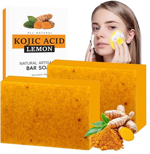 2 stycken gurkmeja tvål – vegansk duschtvål kojic acid tvål för ansikte och kropp, citron tormeric vitamin tvålstycke, fuktgivande gurkmeja tvålbar med silikonrengöringsborste