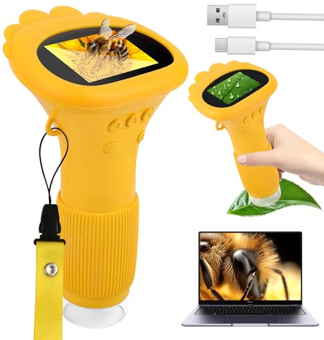 Microscope portable pour enfants - Zoom 1000x - Mini microscope numérique - Écran IPS 2,0 - USB - Lumières LED - Connexion à PC, mini microscope extérieur - À partir de 3 ans - Orange
