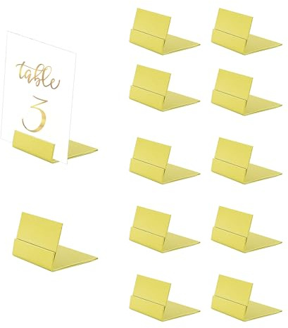 12 segnaposto da tavolo in metallo, a forma di L, vintage, segnaposto per numeri da tavolo, cartellini dei prezzi, cartelli alimentari, ricevimenti nuziali (oro)
