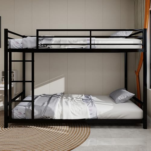 Arhatreya Lit superposé, 90 x 190 cm, avec rampe de sécurité, lit superposé, en métal, pour enfants et adolescents (sans matelas), noir