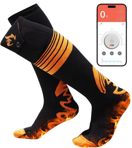 Ecliptron Calcetines Calefactables, Calcetines Eléctricos Calefactables con App Control 4 Niveles de Temperatura, Unisex con Batería Recargable 6000mAh, Adecuado para Esquí y Camping Calor Clásico