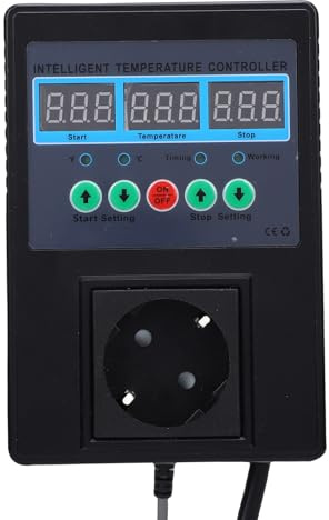 Fafeicy Digital Temperaturregulator, 3300W Värmetermostat, Plug-in Design, Max 15A Belastning, för Reptiler, Hembryggning, Vattenbruk, Växthus, Exakt Kontroll (EU)