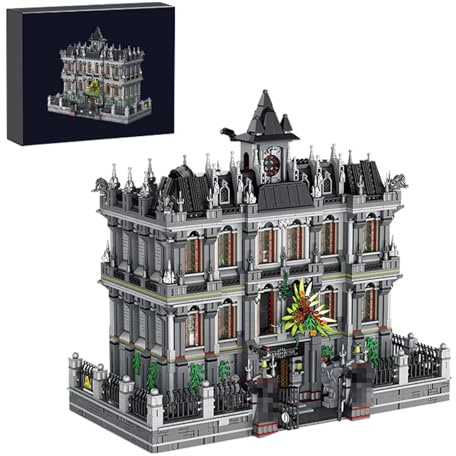 Mocbuiie Lunatic Hospital Architecture Klemmbausteine mit Licht - 7499 Teile Gotisches Irrenhaus Modular Buildings, Dreistöckiges Haus Bauset für Erwachsene Kompatibel mit Panlos