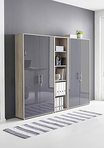 Schrankwand TABOR 10 Büroregal Aktenschränke Büroschrank abschließbar in diversen Farbvarianten (Sonoma Eiche/anthrazit Hochglanz)