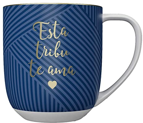 DRAEGER PARIS 1886 - Taza Cerámica 320 ml - Mensaje Esta Tribu te Ama - Diseño Chic Azul/Rosa con Detalles en Oro - Apta Lavavajillas - Ideal para Café - Regalo Elegante en Caja Decorativa