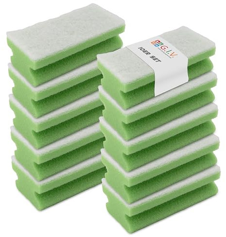 G.I.V. Reinigungstechnik 10x Wiederverwendbare Putzschwämme grün - kratzfest, waschbar, mit Griffmulde - Reinigungsschwamm, Küchenschwamm Haushaltschwamm, Scheuerschwamm Haushalt, Bad, WC, Büro, Küche