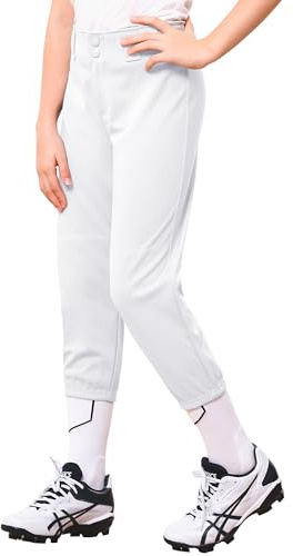 Stelle Girls' Softball Pants Youth Kids Baseball Pants Fastpitch Pants with Pockets Boys Tee Ball (White, M)