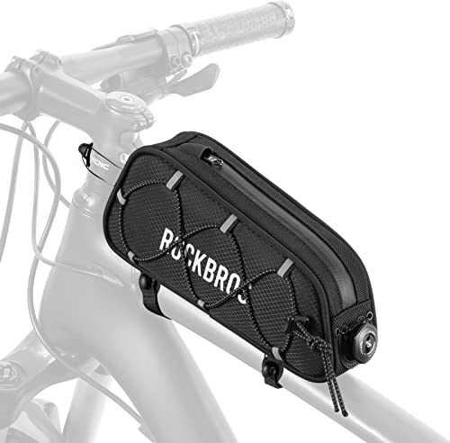 ROCKBROS Road to Sky Fahrrad Rahmentasche Wasserabweisend Oberrohrtasche 0,7L Reflektierend Fahrradtasche für Rahmen Tasche für MTB/Rennrad Schwarz