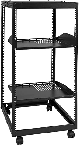 VEVOR 20U Open Frame Server Rack, 15''-40'' Adjustable Depth, Free Standing or Wall Mount Network Server Rack, 4 Post AV Rack with Casters, Holds All Your Networking IT Equipment AV Gear Router Modem