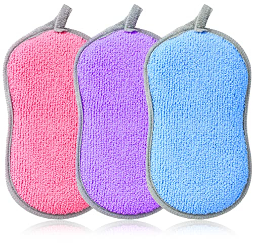 Spülschwamm 3 Stück Küchenschwamm Mikrofaser Putzschwamm Wiederverwendbarer Reinigungsschwamm Doppelseitiger Küche Schwamm Dish Sponge für Reinigen Geschirr Töpfen