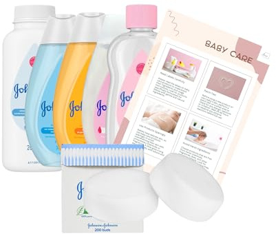 Baby Bath Bundle Set – Includes Bath Wash, Shampoo & Lotion (300ml Each), Oil (200ml), Powder (200g) & Cotton Buds– Complete Newborn Baby Care Kit for Gentle Daily Bath Time Essentials