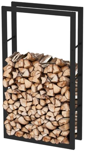 holz4home® Kaminholzregal aus Metall Schwarz I 150x25x80 cm I Brennholzregal inkl. Ofenhandschuh I Feuerholzregal Kaminholzhalter Holzständer Holzhalter Holzlager Feuerholz Brennholz