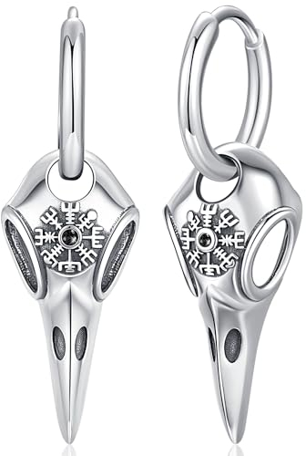 Wikinger Ohrringe Herren Kräheschädel Ohrringe Silber 925 Wikinger Rabenschädel Ohrringe Wikinger Raben Ohrringe Totenkopf Schmuck für Männer Herren