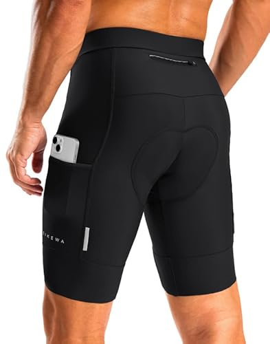 Bikewa Men's Bike Shorts 4D Padded Cycling Shorts for Men Road Riding Biking Bicycle Zipper Pockets(Black,M)