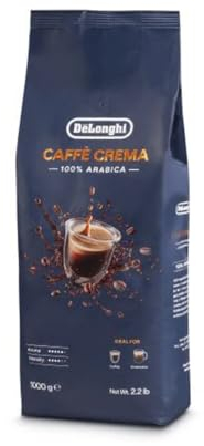 DeLonghi Café en Grano Natural 1kg Caffé CREMA 100% Arabica para Moler y para Cafetera Superautomática - Café de Tueste Ligero, Intensidad 4/6, Aroma 3/6 y Sabor Dulce con Toques de Caramelo