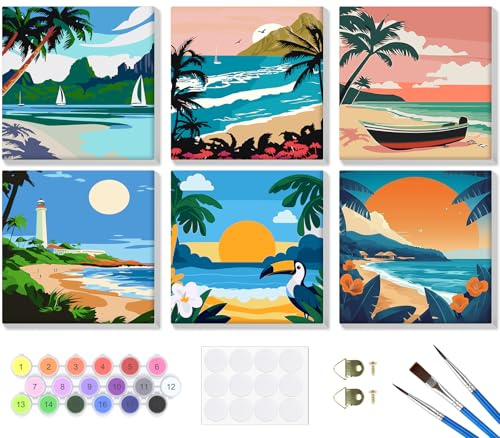 Lxmsja 6 Pack Pintar por Numeros Adultos Paisaje con Marco, DIY Cuadros para Pintar por Números Paisaje Lienzos, Pintura Acrilica Manualidades Adultos Niña, 20x20cm
