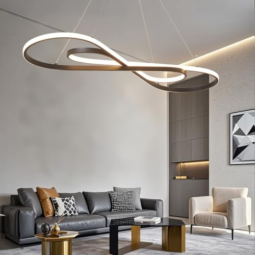 SXQYSM Dimmbare Esszimmerlampe, 57w Doppelfigur 8 Design Esstischlampe HäNgend, Pendelleuchte Esstisch mit Fernbedienung, HäNgelampe Wohnzimmer HöHenverstellbar 200cm (schwarz)