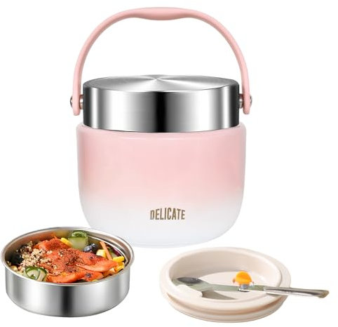 Contenitore termico per alimenti, 1200 ml, contenitore termico per il pranzo, ciotola termica con coperchio e cucchiaio, in acciaio inox, per bambini, adulti, zuppe, porridge