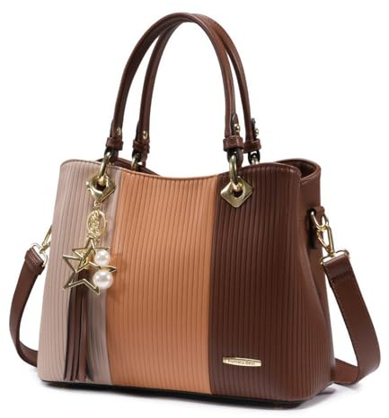 Pomelo Best Borsa a Mano da Donna, Borsa a Righe Multicolore PU pelle con Frange Borsa a Tracolla Grande Capacità perfetta per lavoro, quotidiano, vita, Natale e festa ect