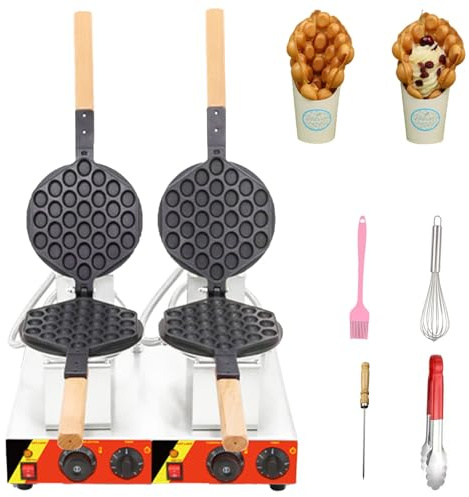 VzxCrue Gaufrier à Bulles Restaurant,Gaufrier Commercial, Gaufrier éLectrique en Acier Inoxydable 1400w, pour Snack Shop, Café Ou Maison DualHead