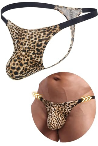 comeondear Tanga Hombre Sexy de Leopardo Tangas Hilo Elastico Ropa Interior Sexy para Hombre String Calzoncillos Talle Bajo Slips Thong Men Lenceria Talla Grande Leopardo,L